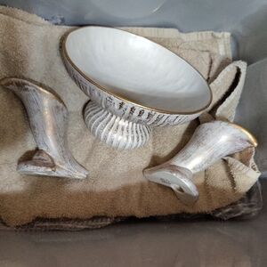 Vintage Royal Haeger 22kt Tweed Pedestal Bowl and Two Candle St